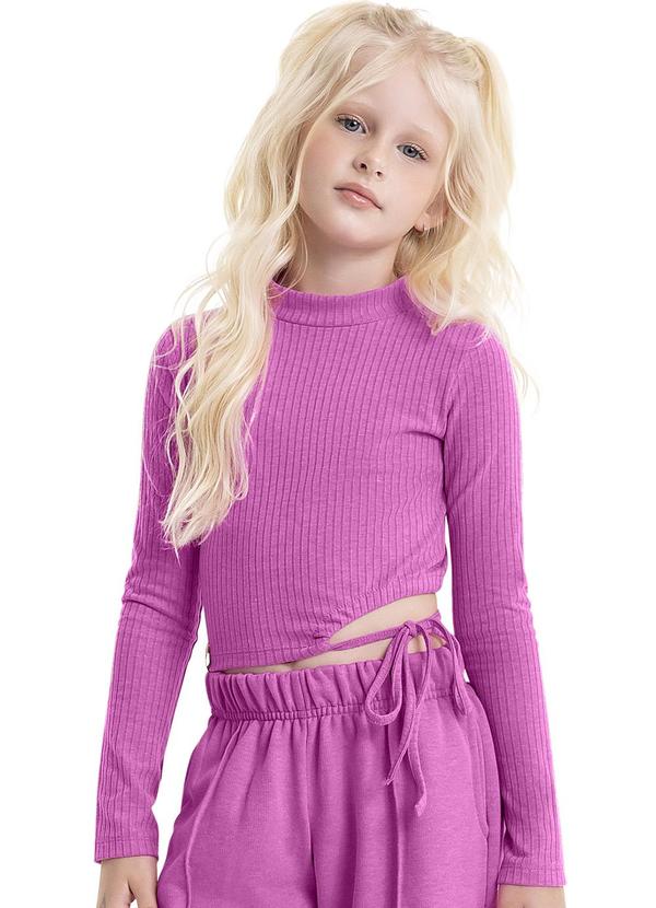 Vista 2 Blusa Cropped Básica Juvenil Rosa Gloss Gloss