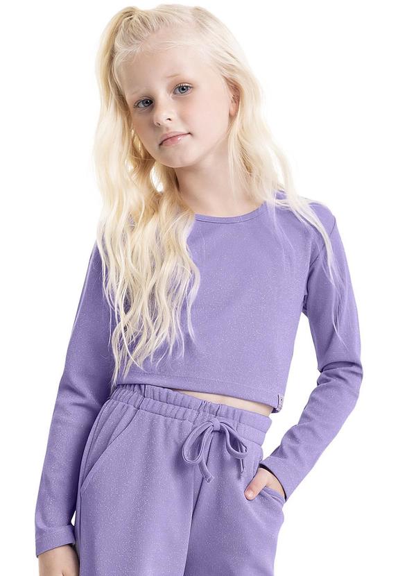 Vista 2 Blusa Cropped em Malha Juvenil Roxo Gloss Gloss