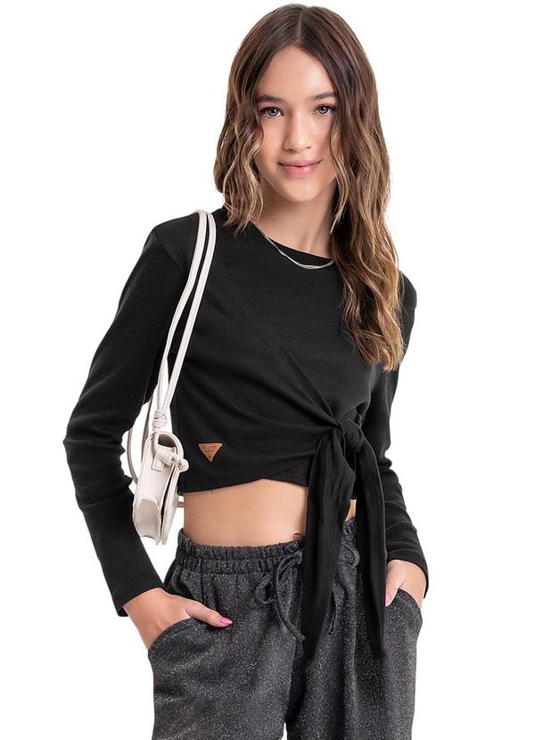 Vista 2 Blusa Cropped em Ribana Juvenil Preto Gloss Gloss