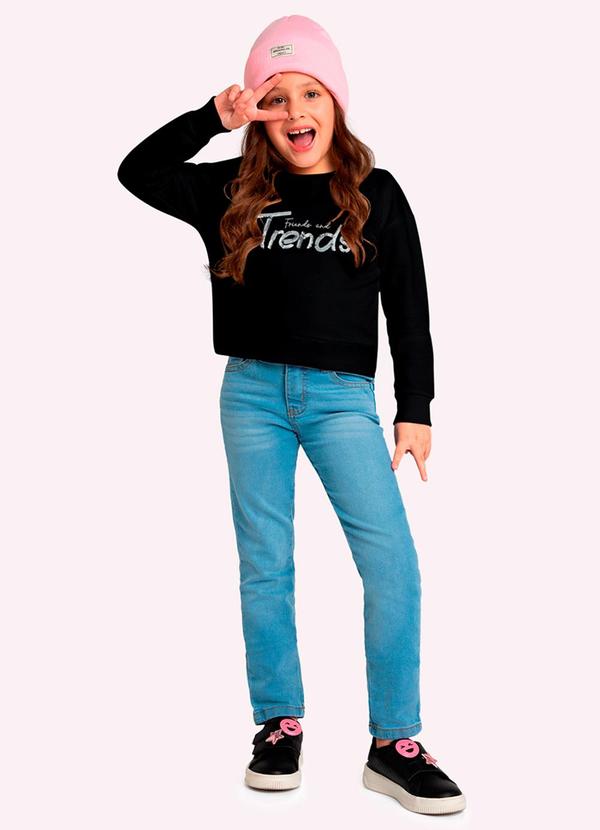 Blusa Cropped Infantil Menina Lettering Preto