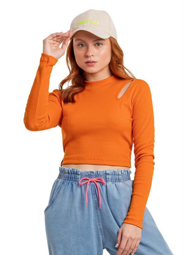 Vista 2 Blusa Cropped Juvenil Menina Laranja Gloss Gloss