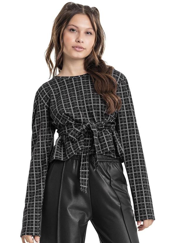 Vista 2 Blusa Cropped Xadrez Juvenil Preto Gloss Gloss