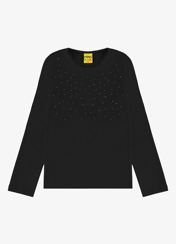 Blusa de Manga Longa em Ribana 2x1 Preto