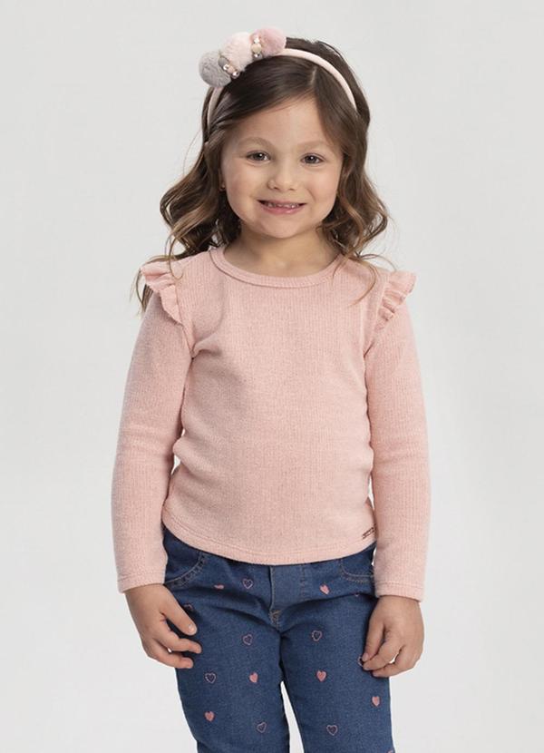 Vista 2 Blusa de Mangas Longas com Babados no Ombro Rosa Alakazoo Alakazoo