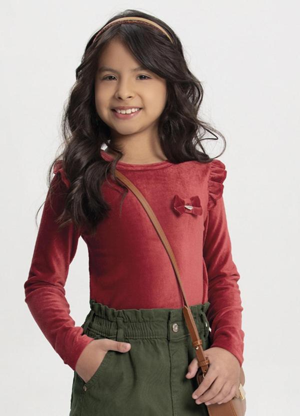 Vista 2 Blusa de Mangas Longas em Tecido Veludo Vermelho Alakazoo Alakazoo