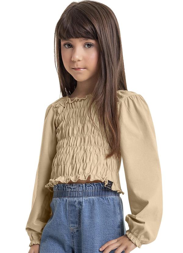 Vista 2 Blusa em Meia Malha Infantil Menina Bege Quimby Quimby