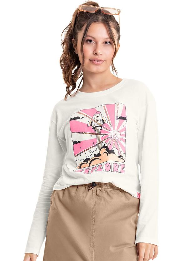 Vista 2 Blusa em Meia Malha Juvenil Off White Gloss Gloss