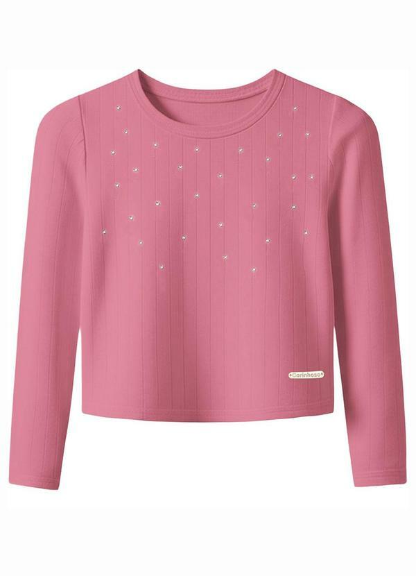 Blusa em Ribana Canelada com Strass Rosa