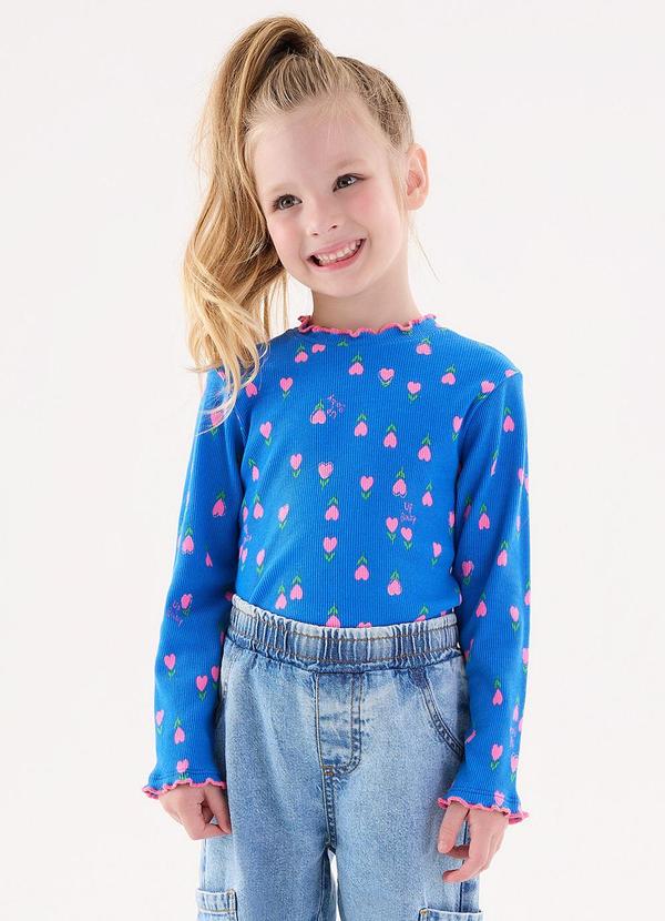 Blusa em Ribaninha Infantil Menina Azul