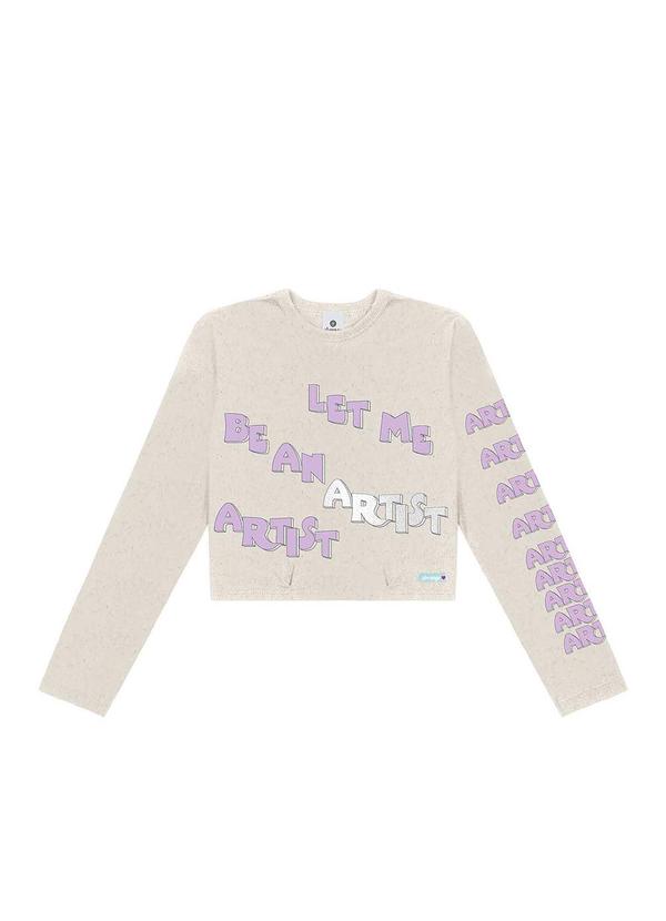 Vista 2 Blusa Estampa Manga Linho Bege Abrange Abrange