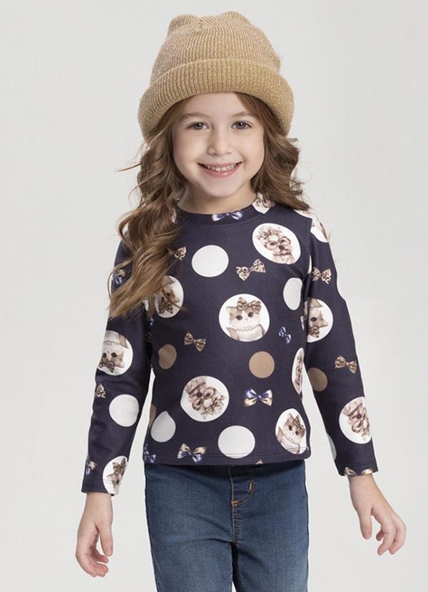 Blusa Estampada de Mangas Longas Menina Azul