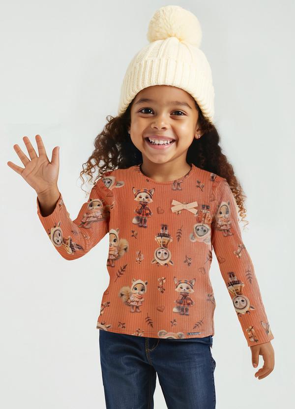 Blusa Estampada Menina com Mangas Longas Laranja