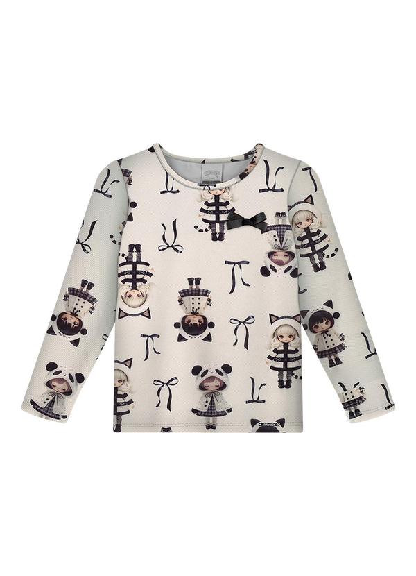 Blusa Estampada Menina com Mangas Longas Off White