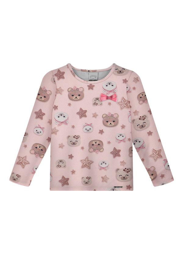 Blusa Estampada Menina com Mangas Longas Rosa