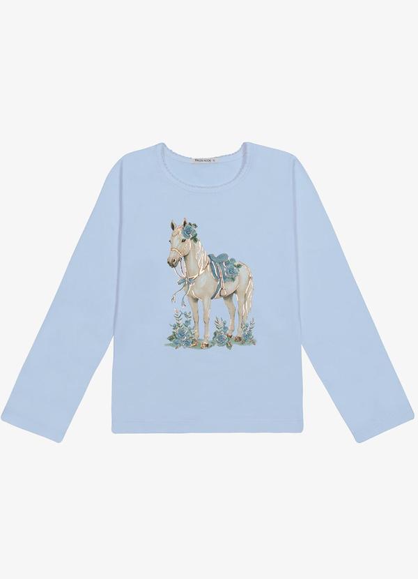 Blusa Feminina Infantil Manga Longa Azul