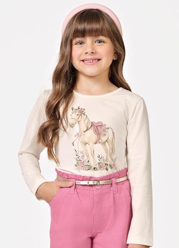 Blusa Feminina Infantil Manga Longa Bege