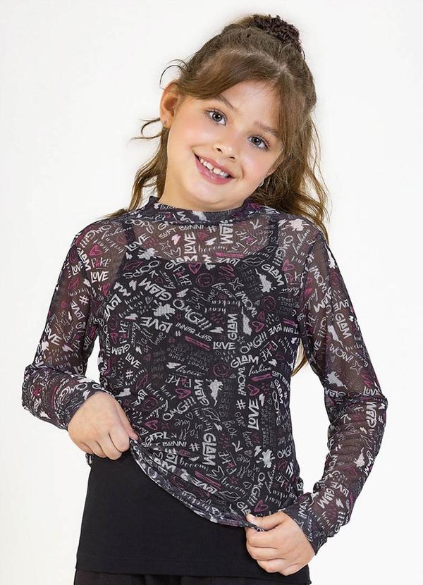 Vista 2 Blusa Infantil em Tule e Viscolycra Preto Soft Bonni Soft Bonni