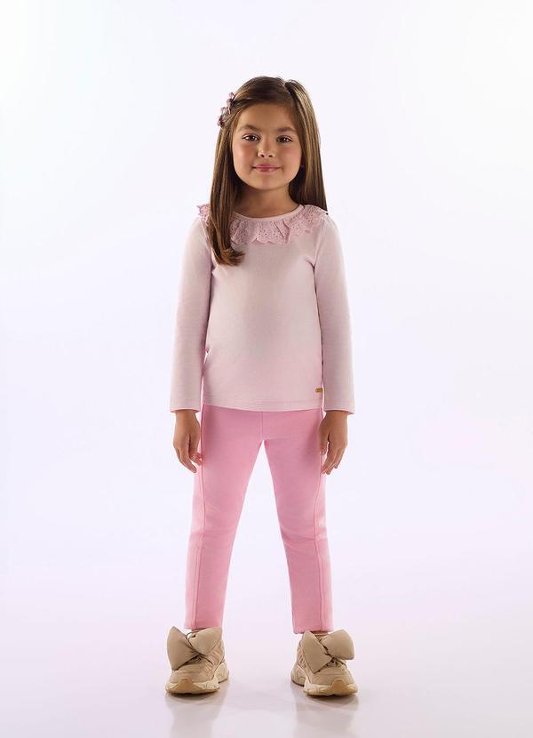 Blusa Infantil Gola Renda Rosa