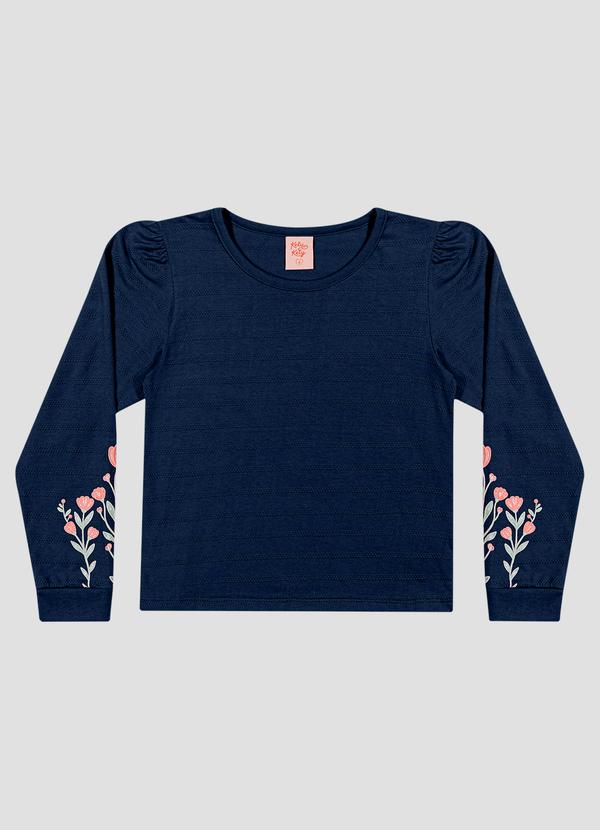 Blusa Infantil Manga Longa com Estampa Relevo Azul