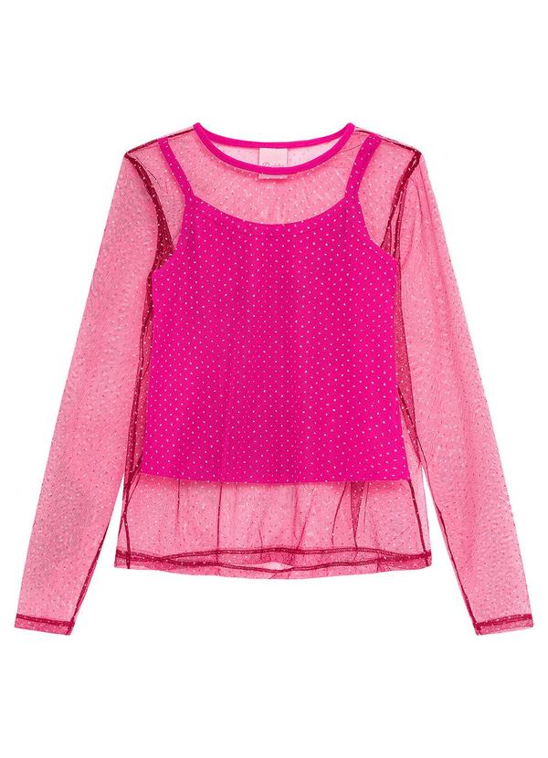 Vista 2 Blusa Infantil Manga Longa Tule e Regata Rosa Duduka Duduka