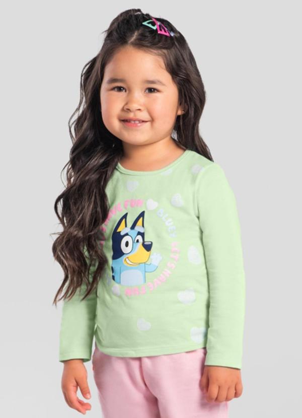 Blusa Infantil Menina Bluey com Glitter Verde