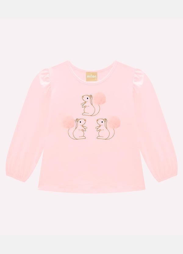 Vista 2 Blusa Infantil Menina Bordado Rosa Milon Milon