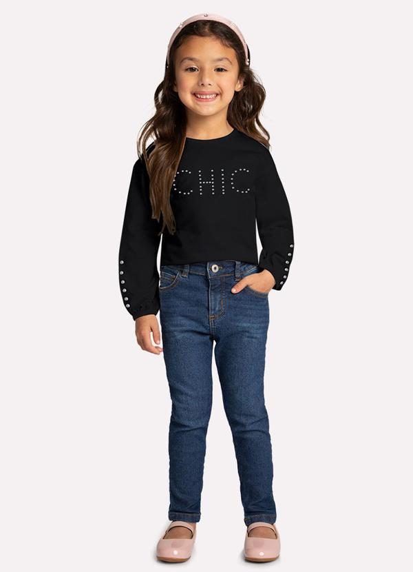 Blusa Infantil Menina com Pérolas Preto