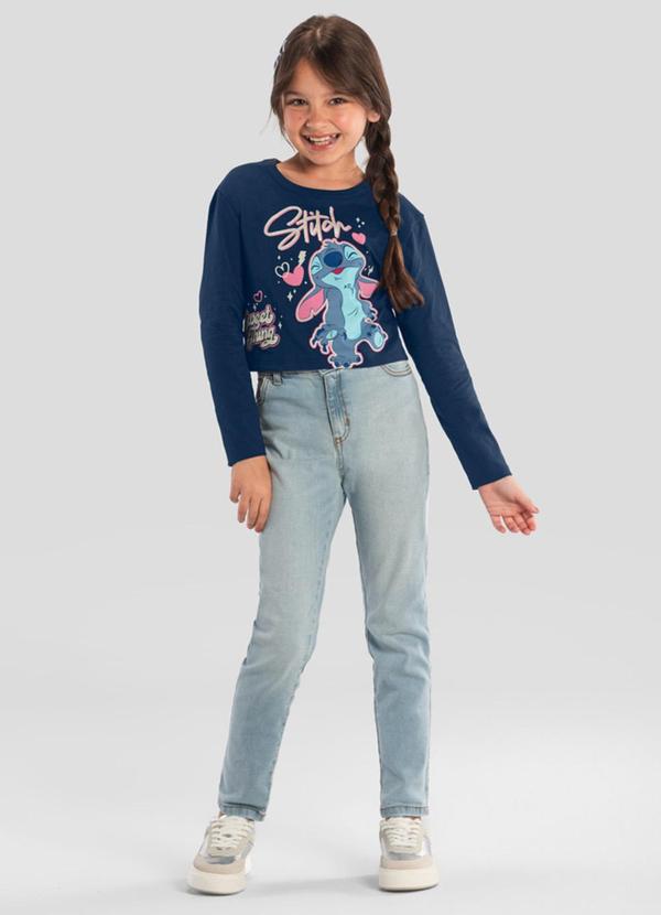Vista 2 Blusa Infantil Menina Cropped do Stitch Azul Brandili Brandili