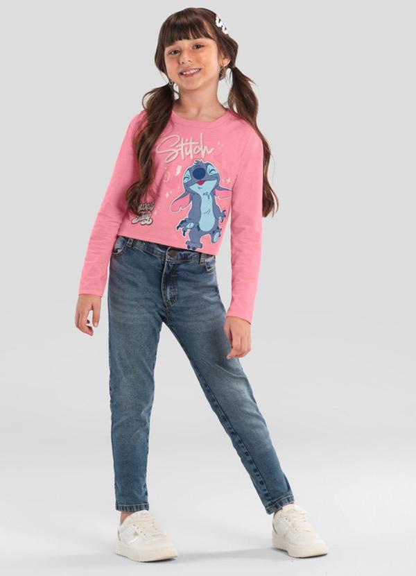 Vista 2 Blusa Infantil Menina Cropped do Stitch Rosa Brandili Brandili