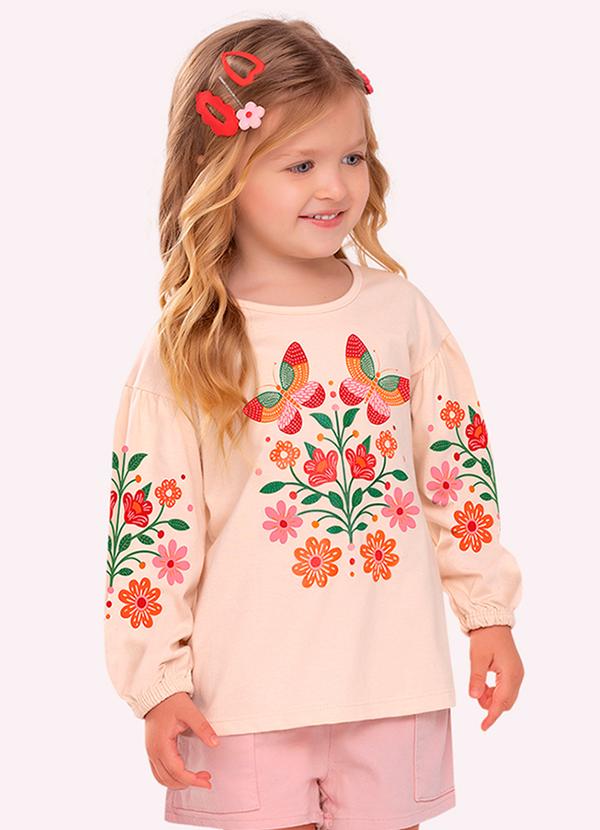 Blusa Infantil Menina em Algodão Bege