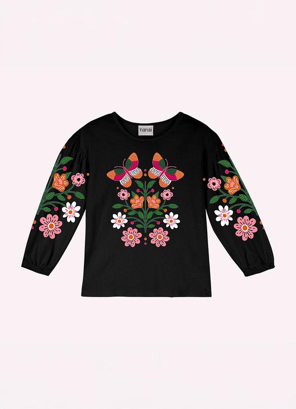Blusa Infantil Menina em Algodão Preto