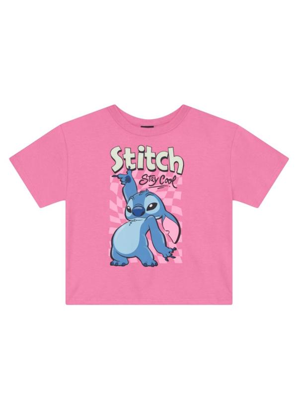 Vista 2 Blusa Infantil Menina em Malha do Stitch Rosa Brandili Brandili