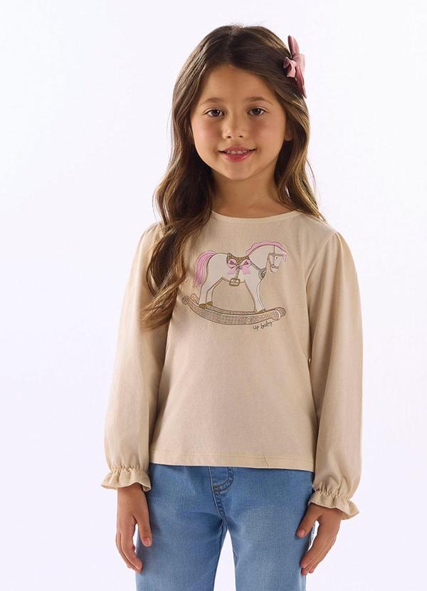 Blusa Infantil Menina em Meia Malha Bege