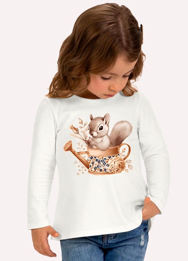 Blusa Infantil Menina Esquilo Branco