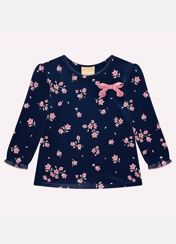 Vista 2 Blusa Infantil Menina Flores Azul Milon Milon