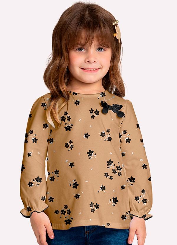 Vista 2 Blusa Infantil Menina Flores Marrom Milon Milon