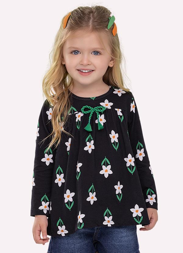 Blusa Infantil Menina Flores Preto