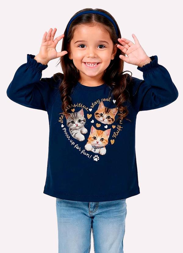 Blusa Infantil Menina Gatinhos Azul