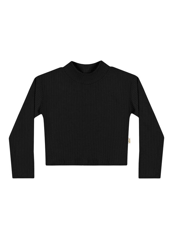 Blusa Infantil Menina Gola Alta Básica Preto