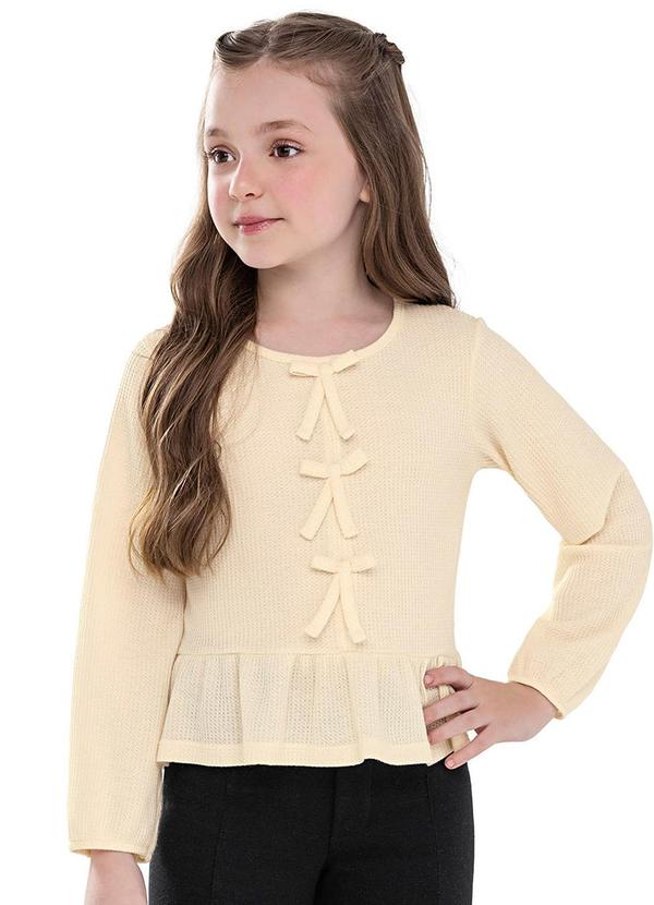 Blusa Infantil Menina Laços Malha Tricô Bege