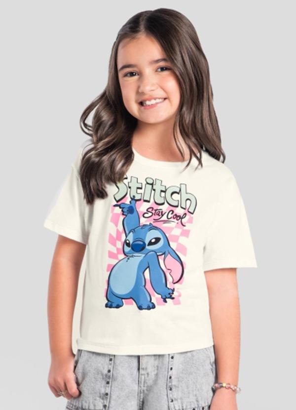 Blusa Infantil Menina Malha do Stitch Natural