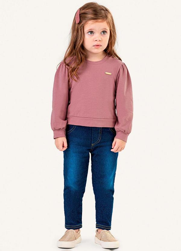 Vista 2 Blusa Infantil Menina Manga Longa Bufante Rosa Colorittá Colorittá