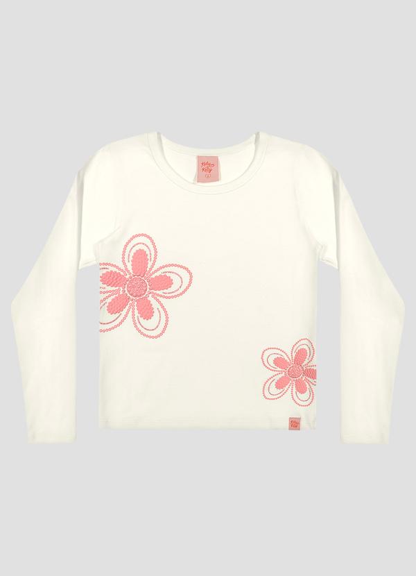 Blusa Infantil Menina Manga Longa com Estampa Flor Branco