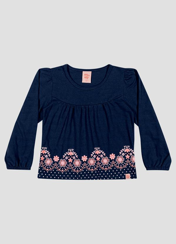 Blusa Infantil Menina Manga Longa com Estampa Relevo Azul