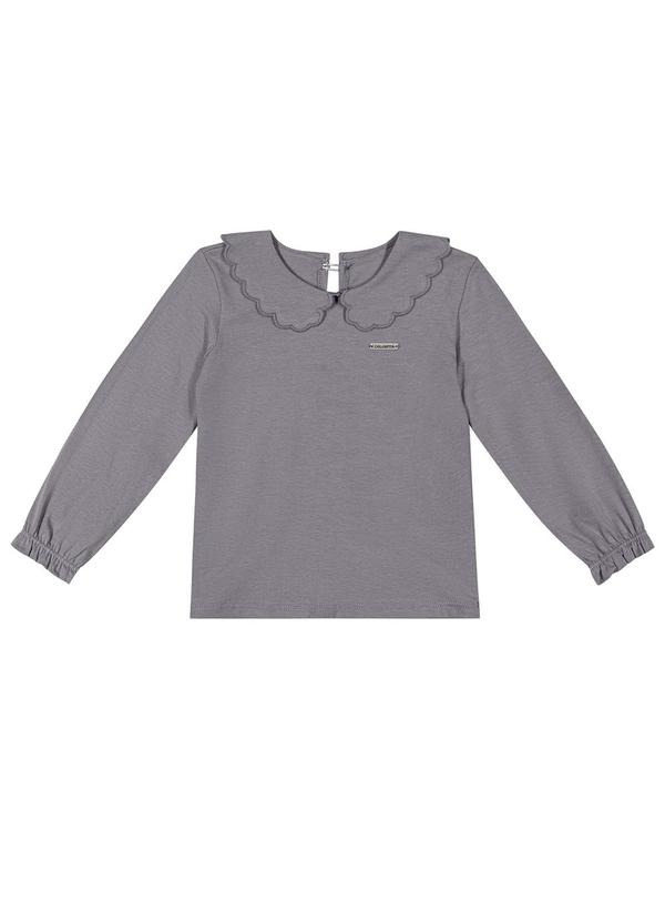 Blusa Infantil Menina Manga Longa com Gola Cinza