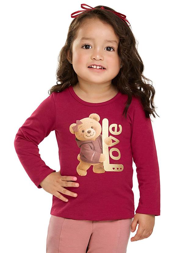 Blusa Infantil Menina Manga Longa Ursinha Vermelho