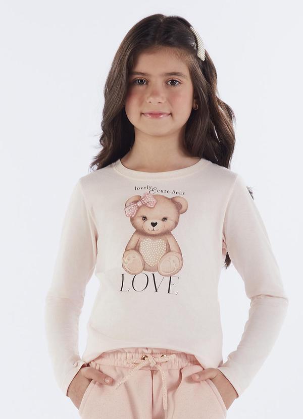 Vista 2 Blusa Infantil Menina Meia Malha Bege Pulla Bulla Pulla Bulla