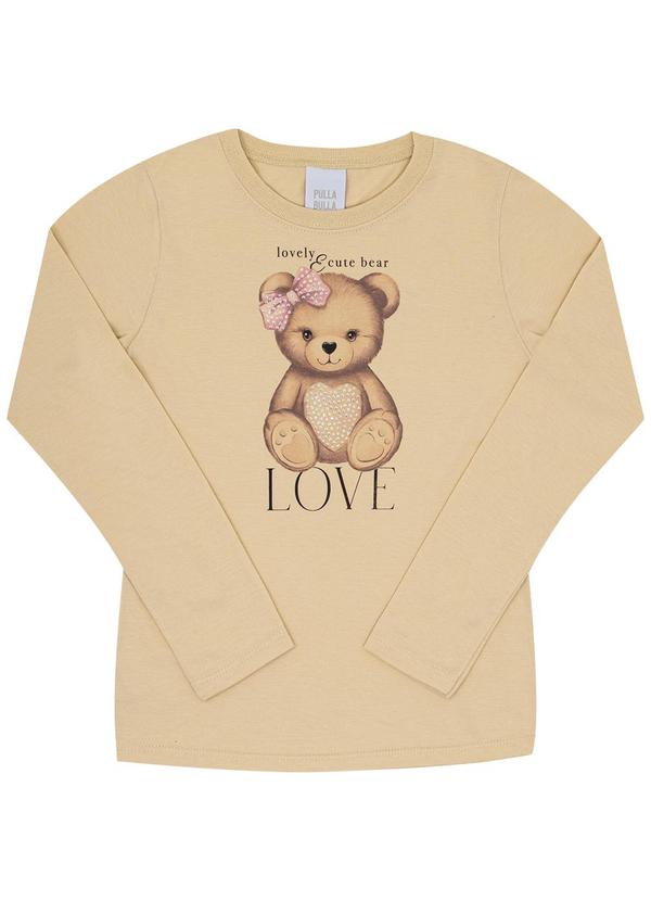 Vista 2 Blusa Infantil Menina Meia Malha Bege Pulla Bulla Pulla Bulla