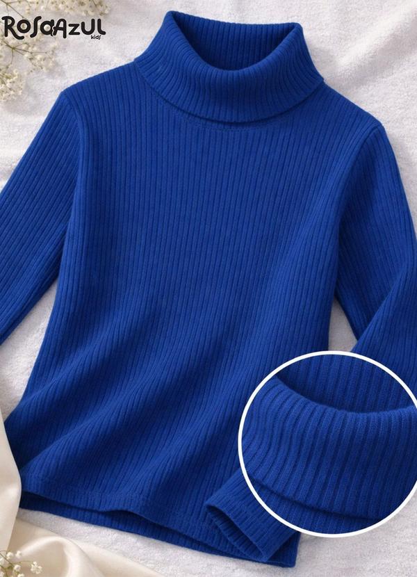 Blusa Infantil Gola Alta em Ribana Azul Royal