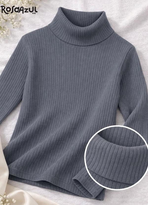 Blusa Infantil Gola Alta em Ribana Chumbo